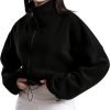71e3b_wUgkL._AC_SL1500 Women's Full Zip Fleece Short Jacket Oversized Athletic Running Long Sleeve Stand Collar Crop Warm Sherpa Coat