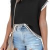 Womens Cap Sleeve Sweater Vest Summer Tops Sleeveless Tank Tops 2024 Trendy Spring Clothes Striped Short Sleeve Shirts