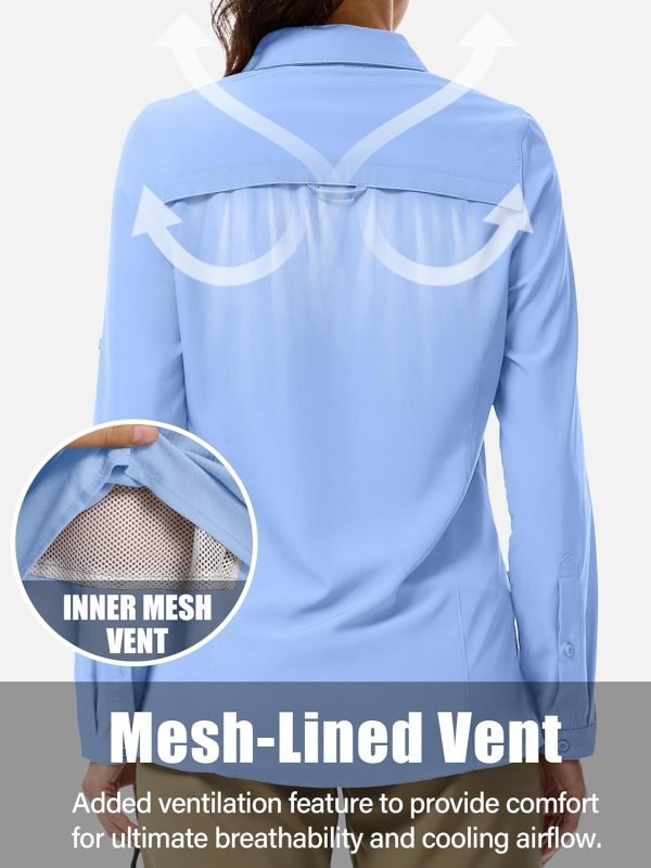 Womens Sun Protection Safari Shirt Quick Dry SPF 50 UV Lightweight Fishing Travel Hiking Outdoor Shirts with Zipper Pockets