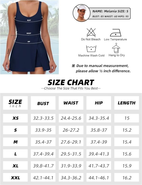 Tennis Dress for Women U Neck Athletic Dress with Built in Shorts and Bra for Sleeveless Side Slit Flare Mini Dresses