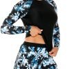 Women's Long Sleeves Rash Guard Athletic Swim Aztec Tankini Sets Swimsuit