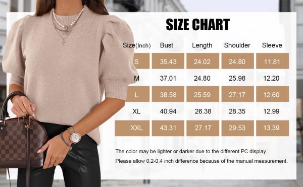 71jiPOyPeKL._AC_SL1500 Women's Puff Short Sleeve Sweaters 2024 Fashion Spring Tops Casual Pullover Shirts