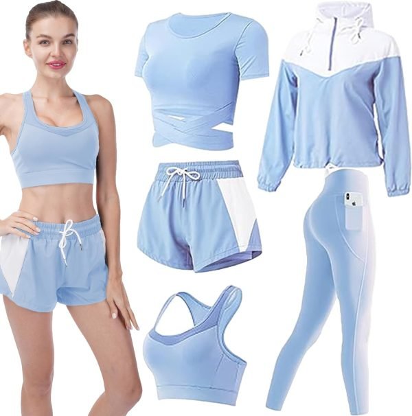 Workout Sets for Women 5 PCS Yoga Outfits Activewear Tracksuit Sets