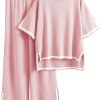 Womens Knit 2 Piece Sweater Sets Short Sleeve Pullover Tops Elastic Waist Wide Leg Pants Lounge Set