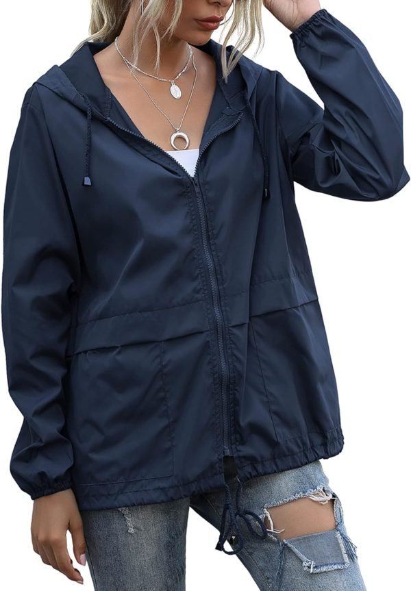 Women's Waterproof Raincoat Lightweight Rain Jacket Hooded Windbreaker with Pockets for Outdoor