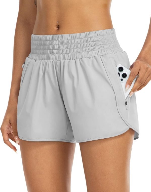 Athletic Shorts for Women with Pockets High Waist Running Workout Shorts Gym Yoga White Summer Shorts