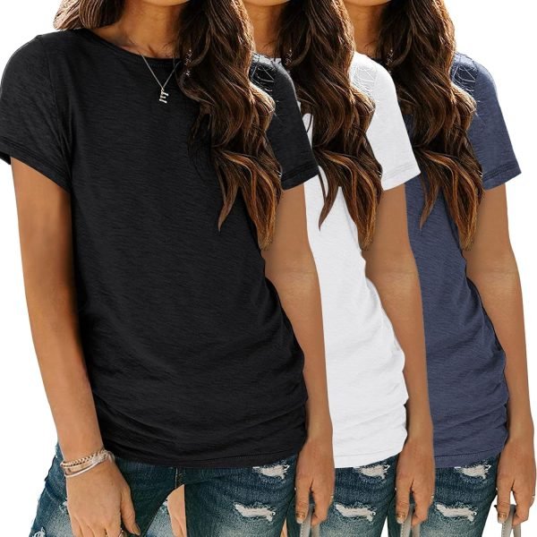 71pJR-q2GPL._AC_SL1500 Womens 3 Pack T Shirts Basic Short Sleeve Tees Crewneck Fashion Tops Loose Fit Lightweight Casual Summer Clothes 2024