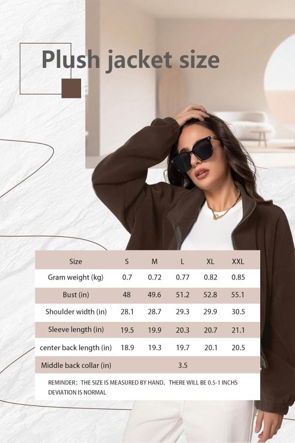 71pOUjqn9pL._AC_SL1500 Women's Full Zip Fleece Short Jacket Oversized Athletic Running Long Sleeve Stand Collar Crop Warm Sherpa Coat