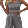 Trendy Queen Two Piece Summer Outfits Women Shorts Sets 2 Piece Sleeveless Matching Lounge Crop Top and High Waisted Shorts