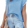 Womens Cap Sleeve Sweater Vest Summer Tops Sleeveless Tank Tops 2024 Trendy Spring Clothes Striped Short Sleeve Shirts