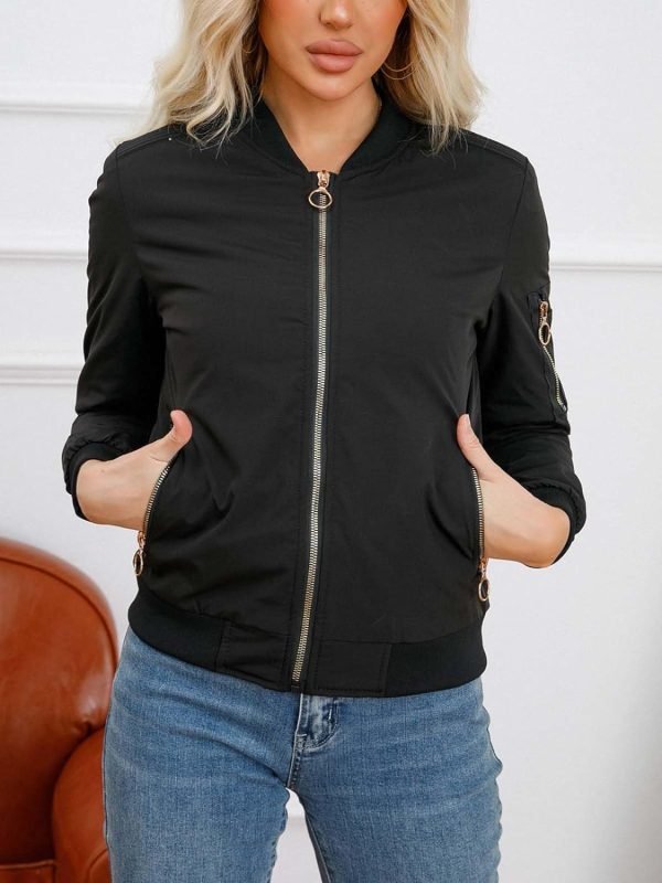 71rD5_7wNeL._AC_SL1500 Women's Bomber Jacket Lightweight Varsity Zip Up Coat Casual Long Sleeve Windbreaker