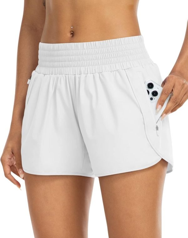 Athletic Shorts for Women with Pockets High Waist Running Workout Shorts Gym Yoga White Summer Shorts