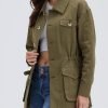 71tGmtcIzkL._AC_SL1500 Women's Military Jacket Lightweight Button Up Utility Drawstring Waist Anorak Coat with Pockets