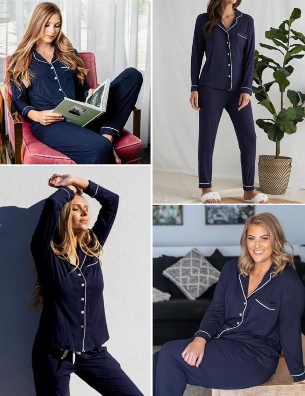 71tSM4P1d2L._AC_SL1500 Pajamas Set Long Sleeve Womens Button Down Sleepwear Two Piece Nightwear Soft Pj Lounge Sets S-XXL