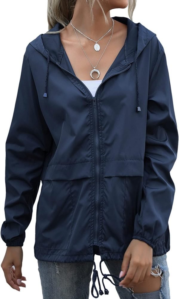 Women's Waterproof Raincoat Lightweight Rain Jacket Hooded Windbreaker with Pockets for Outdoor