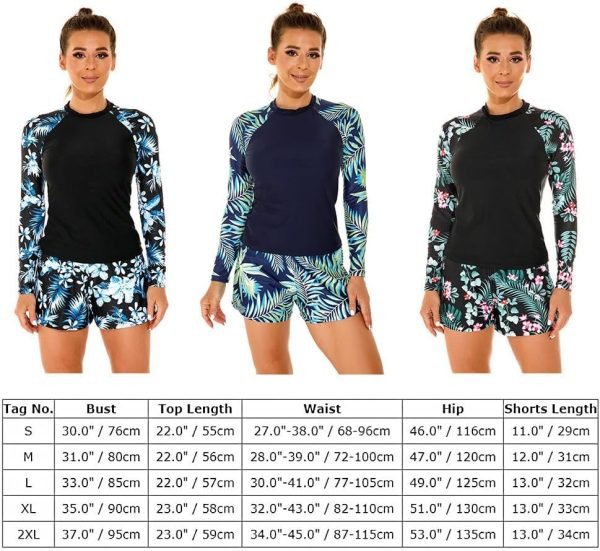 71z_T9uifYL._AC_SL1001 Women 2 Piece Rash Guard Long Sleeve Swimsuits Swim Shirt with Shorts Set Sun Protection UPF 50+ Surf Bathing Suits