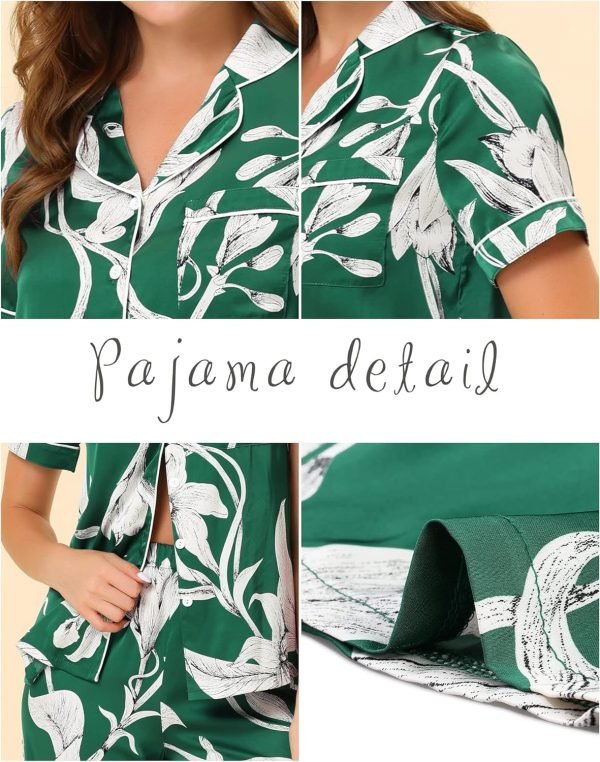 810Hi1FP4JL._AC_SL1500 Womens Satin Floral Sleepwear Short Sleeves Button Down Tops with Pants Lounge Pajamas Sets