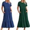 Womens Summer Dresses Casual Short Sleeve Crewneck Swing Dress Casual Tiered t Shirt Dress with Pockets 2024 Trendy Outfits