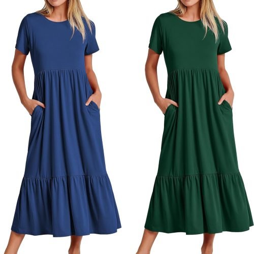 812jzMVXtLL._AC_SL1500 Womens Summer Dresses Casual Short Sleeve Crewneck Swing Dress Casual Tiered t Shirt Dress with Pockets 2024 Trendy Outfits
