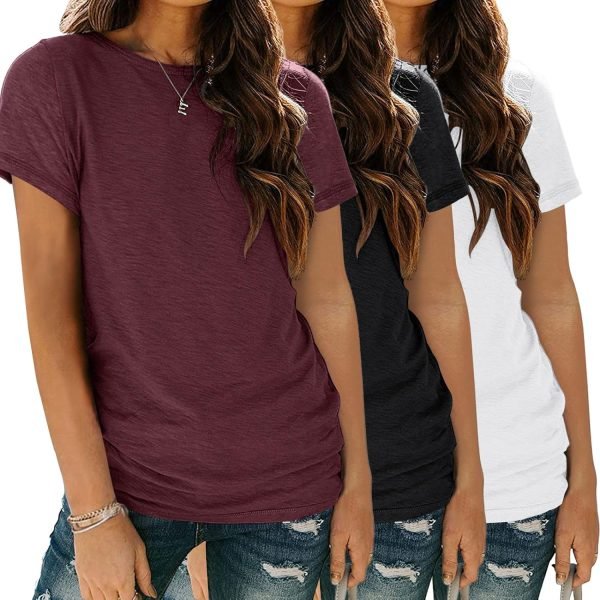 81A1qEPskTL._AC_SL1500 Womens 3 Pack T Shirts Basic Short Sleeve Tees Crewneck Fashion Tops Loose Fit Lightweight Casual Summer Clothes 2024