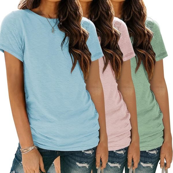 81BL_2B0xXL._AC_SL1500 Womens 3 Pack T Shirts Basic Short Sleeve Tees Crewneck Fashion Tops Loose Fit Lightweight Casual Summer Clothes 2024