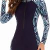 Women Zip Rash Guard Long Sleeve One Piece Splice Swimsuit UPF 50+ Tummy Control Surfing Bathing Suits Boyshort Bottom