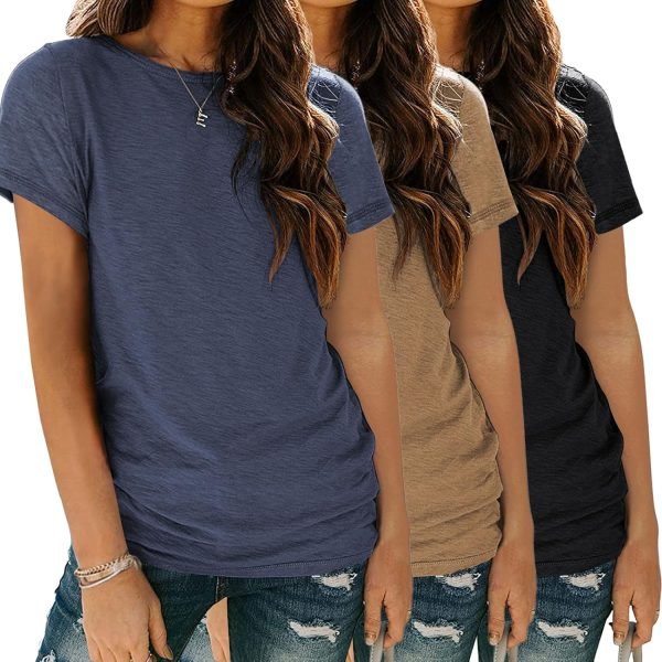 81PIjjLMTOL._AC_SL1500 Womens 3 Pack T Shirts Basic Short Sleeve Tees Crewneck Fashion Tops Loose Fit Lightweight Casual Summer Clothes 2024