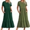 Womens Summer Dresses Casual Short Sleeve Crewneck Swing Dress Casual Tiered t Shirt Dress with Pockets 2024 Trendy Outfits