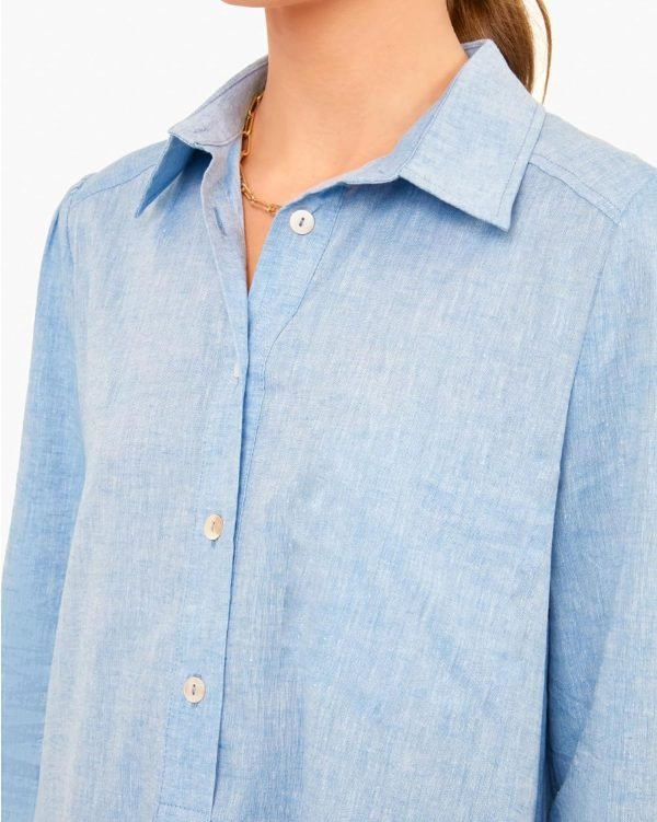 81bHItd9amL._AC_SL1500 Women's Tunic Mini Shirt Dress Cotton Long Sleeve Ruffle Hem Dress Button Up Shift Chambray Dresses