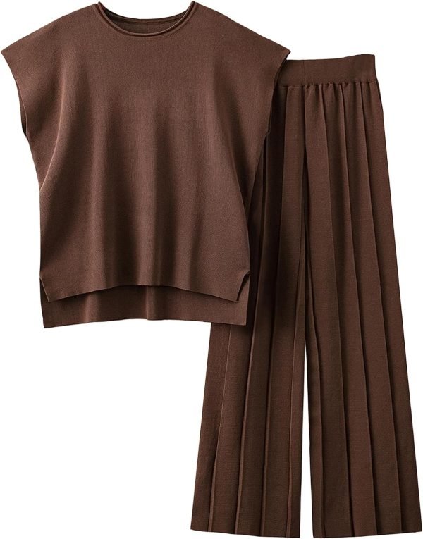 81gy15_Fj7L._AC_SL1500 2 Piece Outfits for Women Sweater Sets Knit Vest Tops Elastic Waisted Pants