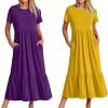 Womens Summer Dresses Casual Short Sleeve Crewneck Swing Dress Casual Tiered t Shirt Dress with Pockets 2024 Trendy Outfits
