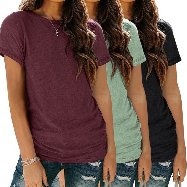 81qbc0prOoL._AC_SL1500 Womens 3 Pack T Shirts Basic Short Sleeve Tees Crewneck Fashion Tops Loose Fit Lightweight Casual Summer Clothes 2024