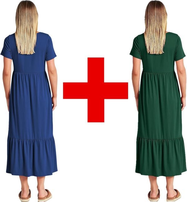 Womens Summer Dresses Casual Short Sleeve Crewneck Swing Dress Casual Tiered t Shirt Dress with Pockets 2024 Trendy Outfits