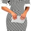 Women's Slim Fit Plaid Floral Printed Half Sleeve Formal Body-con Dress Pencil Dresses SK276